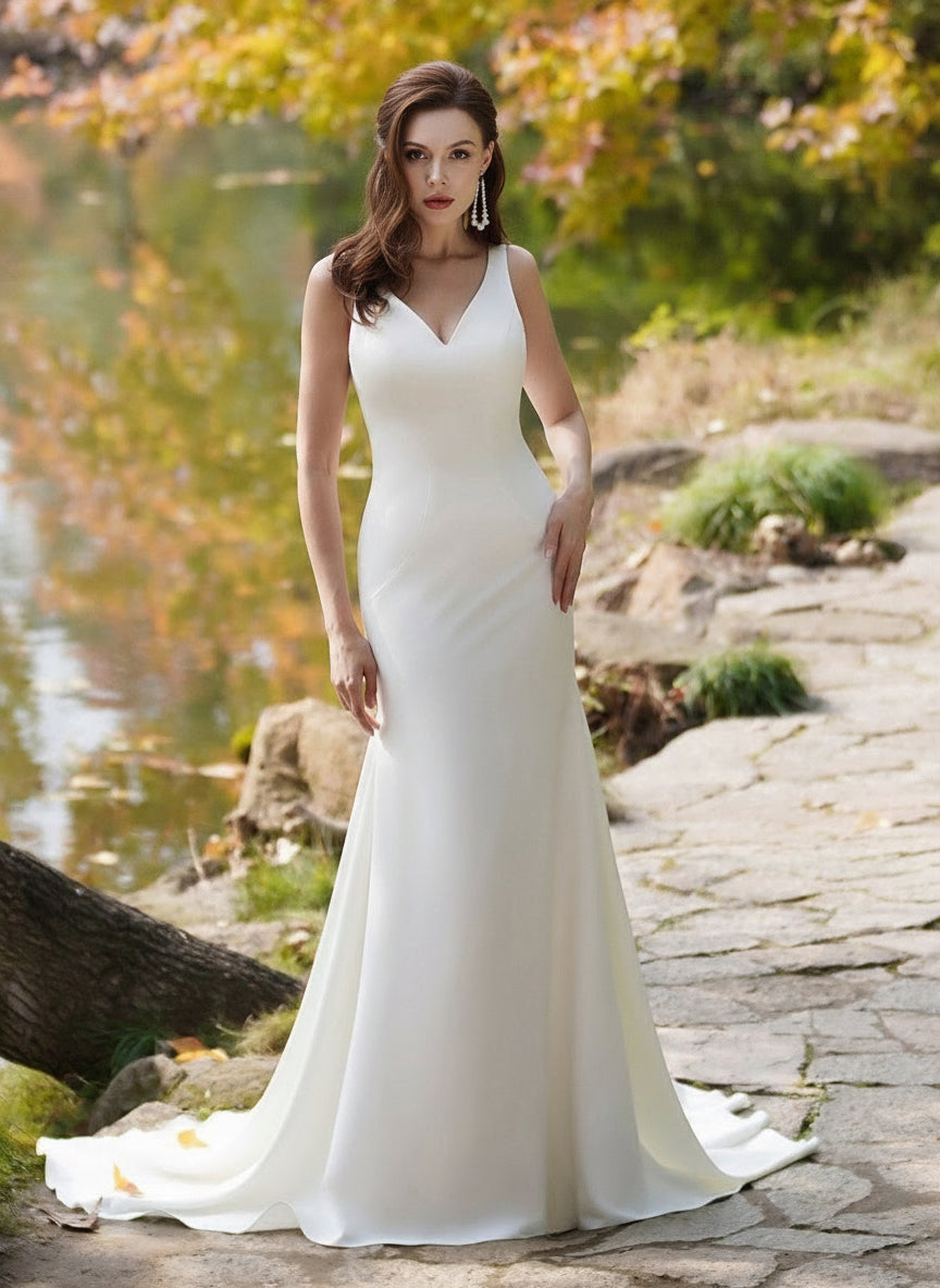 Felicity Ivory minimalist crepe wedding dress s8 - 10 Express NZ wide - Bay Bridal and Ball Gowns