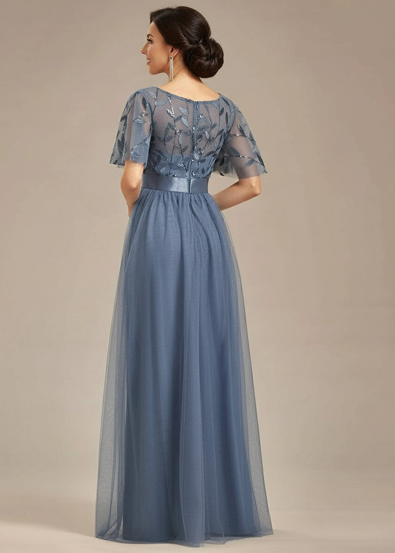 Georgia dusky navy leaf patterned tulle dress s16 Express NZ Wide - Bay Bridal and Ball Gowns