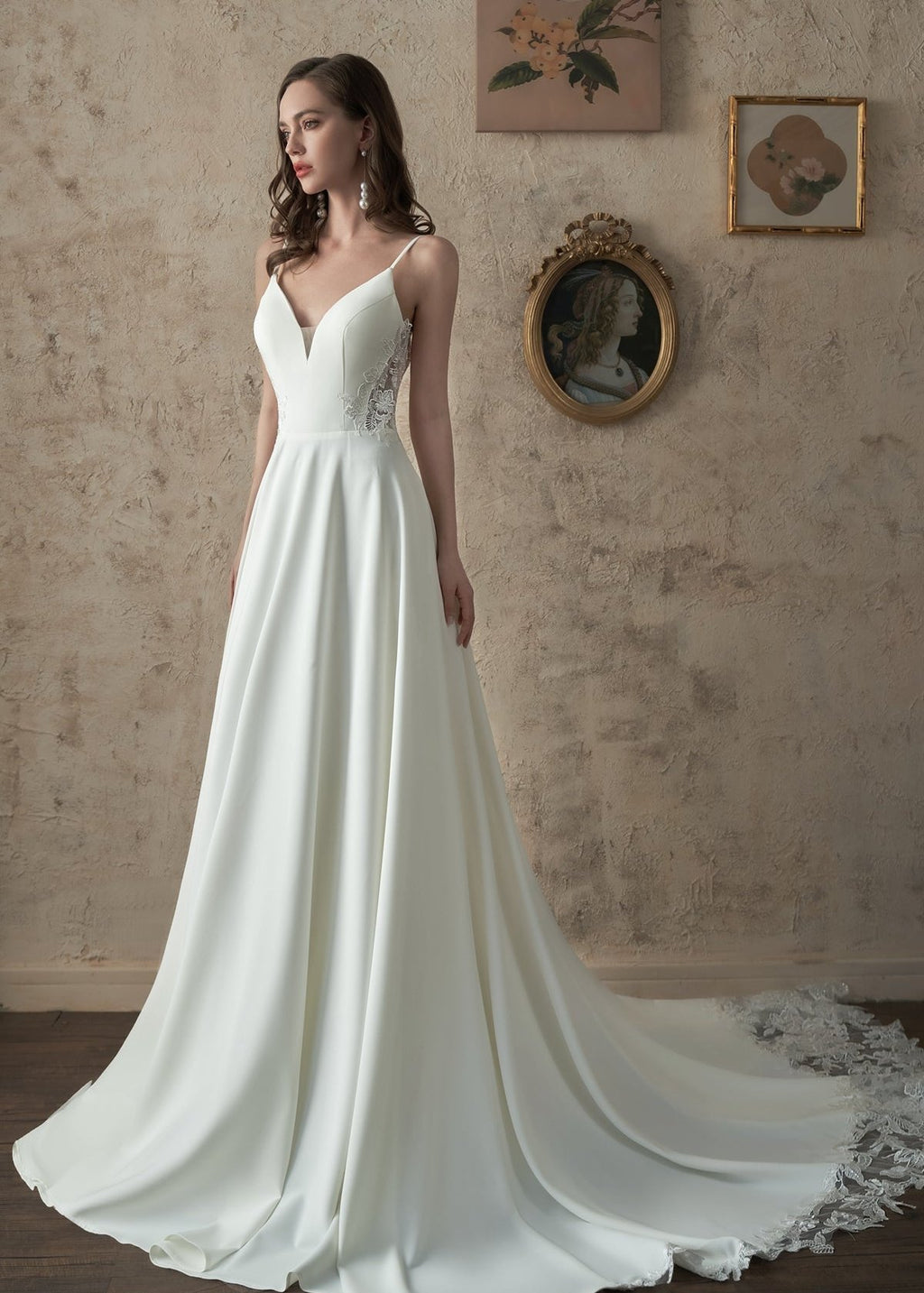 Gibony Ivory low back A line crepe wedding gown s12 - 14 Express NZ Wide - Bay Bridal and Ball Gowns