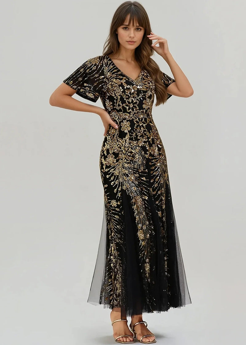 black and gold dress nz Black/Gold Ombr Lurex Bustier Gown with Train