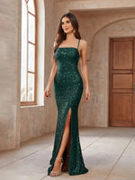 Gwen sequin sparkling lace up dress with split in green Express NZ wide - Bay Bridal and Ball Gowns