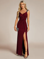 Halo burgundy dress with split and sparkle s12-14 Express NZ wide - Bay Bridal and Ball Gowns