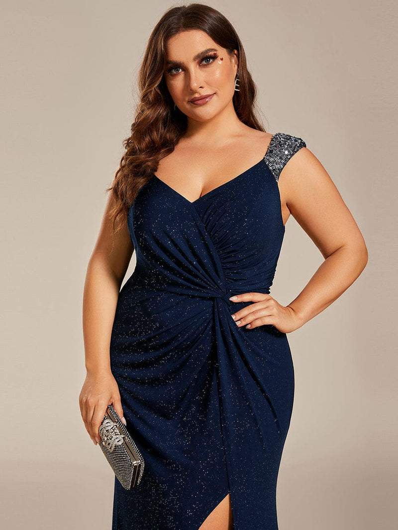 Halo ruched navy evening dress with split and sparkle s16 Express NZ wide - Bay Bridal and Ball Gowns