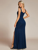 Halo ruched navy evening dress with split and sparkle s16 Express NZ wide - Bay Bridal and Ball Gowns