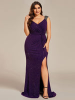 Halo stretch ruched evening ball dress with split and sparkle - Bay Bridal and Ball Gowns