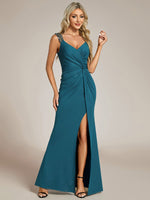 Halo stretch ruched evening ball dress with split and sparkle - Bay Bridal and Ball Gowns