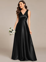 Heidi A line satin black wedding gown with pockets - Bay Bridal and Ball Gowns