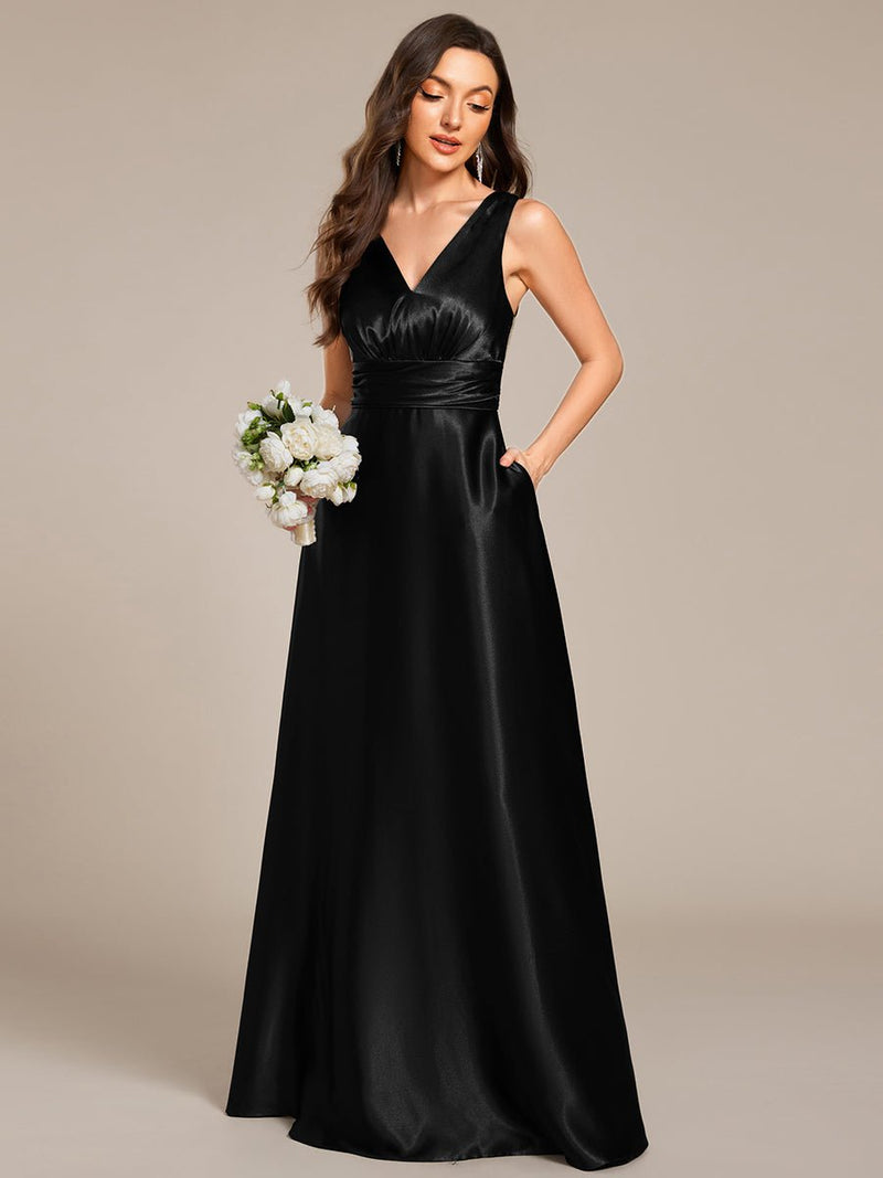 Heidi A line satin black wedding gown with pockets - Bay Bridal and Ball Gowns