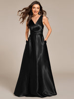 Heidi A line satin black wedding gown with pockets Express NZ wide - Bay Bridal and Ball Gowns