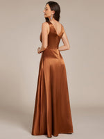 Heidi A line satin Copper wedding gown with pockets - Bay Bridal and Ball Gowns