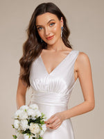 Heidi A line satin Ivory wedding gown with pockets - Bay Bridal and Ball Gowns