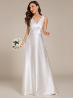 Heidi A line satin Ivory wedding gown with pockets - Bay Bridal and Ball Gowns