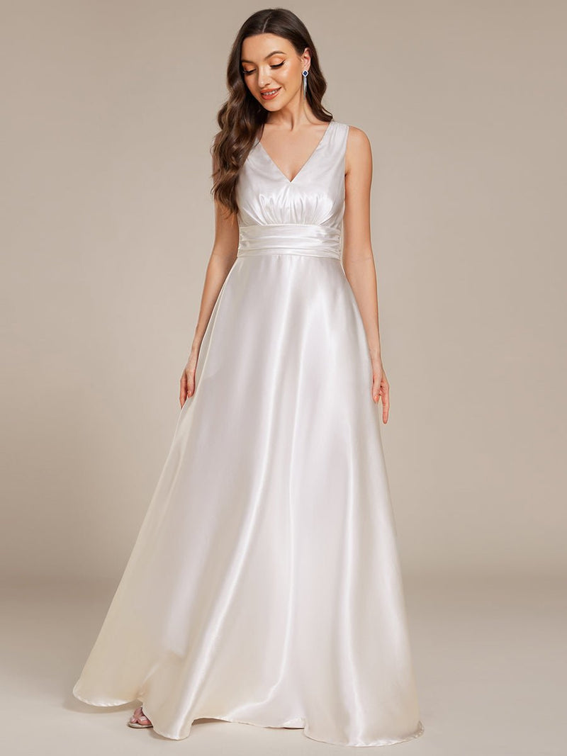 Heidi A line satin Ivory wedding gown with pockets - Bay Bridal and Ball Gowns