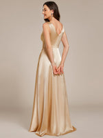 Heidi A line satin light gold wedding gown with pockets - Bay Bridal and Ball Gowns