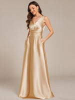 Heidi A line satin light gold wedding gown with pockets - Bay Bridal and Ball Gowns