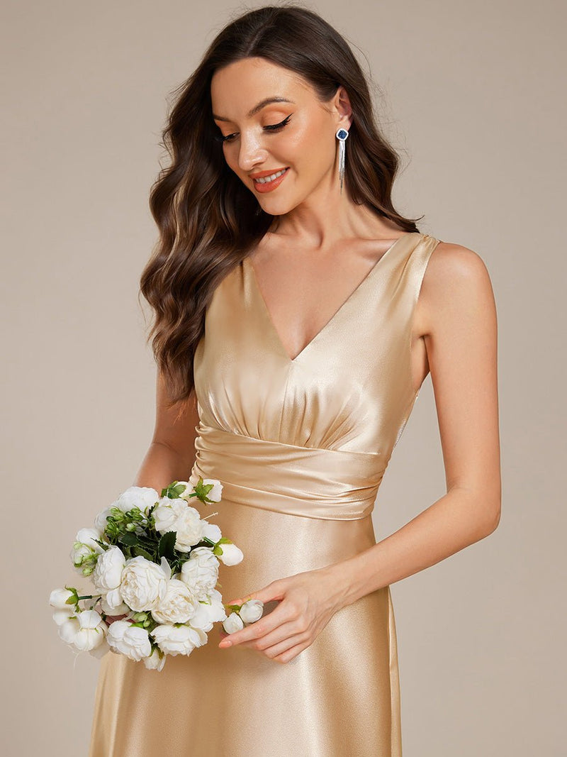 Heidi A line satin light gold wedding gown with pockets - Bay Bridal and Ball Gowns