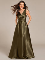 Heidi Satin Olive Green Wedding dress with pockets - Bay Bridal and Ball Gowns