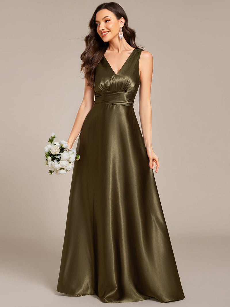 Heidi Satin Olive Green Wedding dress with pockets - Bay Bridal and Ball Gowns