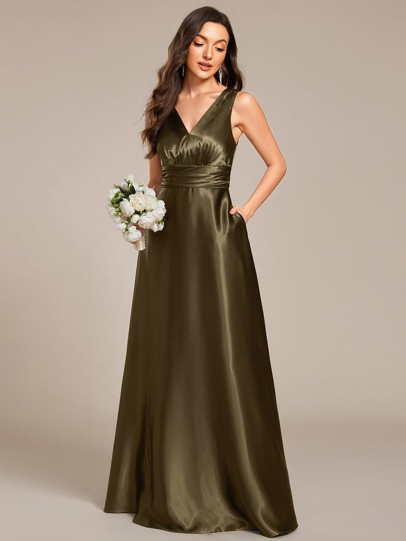 Heidi Satin Olive Green Wedding dress with pockets - Bay Bridal and Ball Gowns