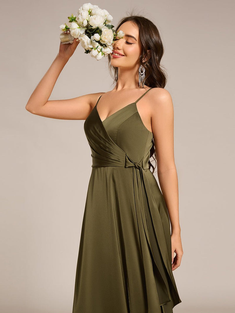 Holly olive satin bridesmaid dress with split - Bay Bridal and Ball Gowns