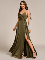 Holly olive satin bridesmaid dress with split - Bay Bridal and Ball Gowns