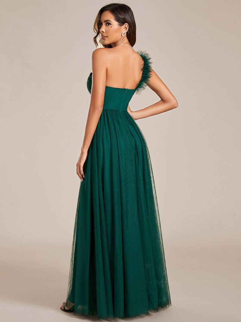 Janey emerald tulle one shoulder ball dress with split s6 Express NZ wide - Bay Bridal and Ball Gowns