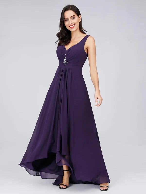 Jaylynn high low chiffon ball dress in dark purple Express NZ wide - Bay Bridal and Ball Gowns