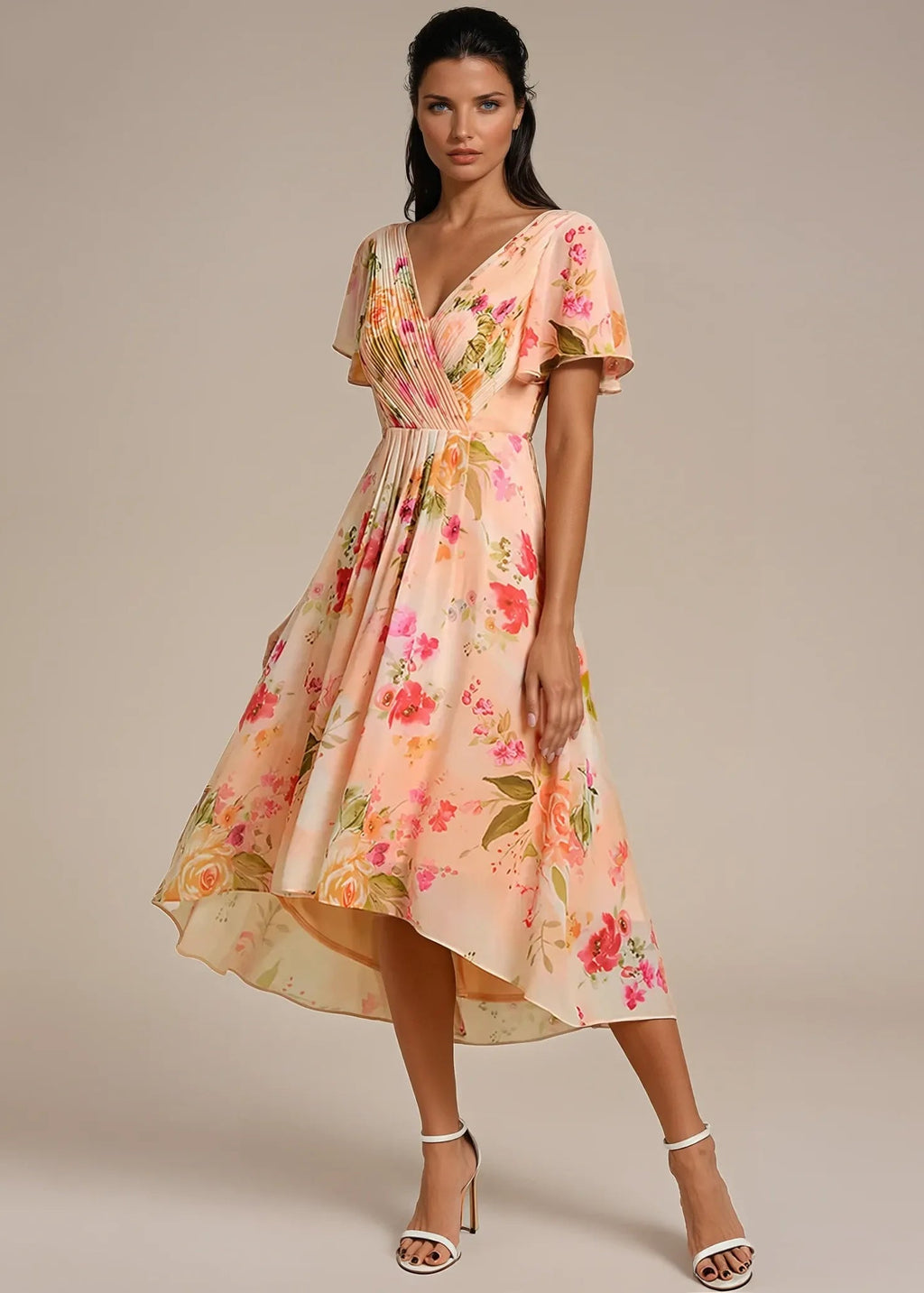 Jerry peach floral mother of the bride/groom chiffon dress Express NZ Wide - Bay Bridal and Ball Gowns