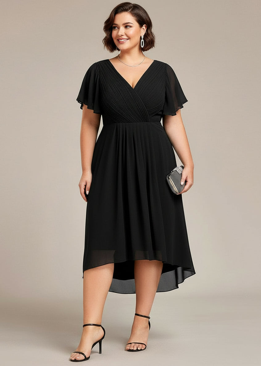 Jerry shorter pleated ruffled black gown Express NZ wide! - Bay Bridal and Ball Gowns