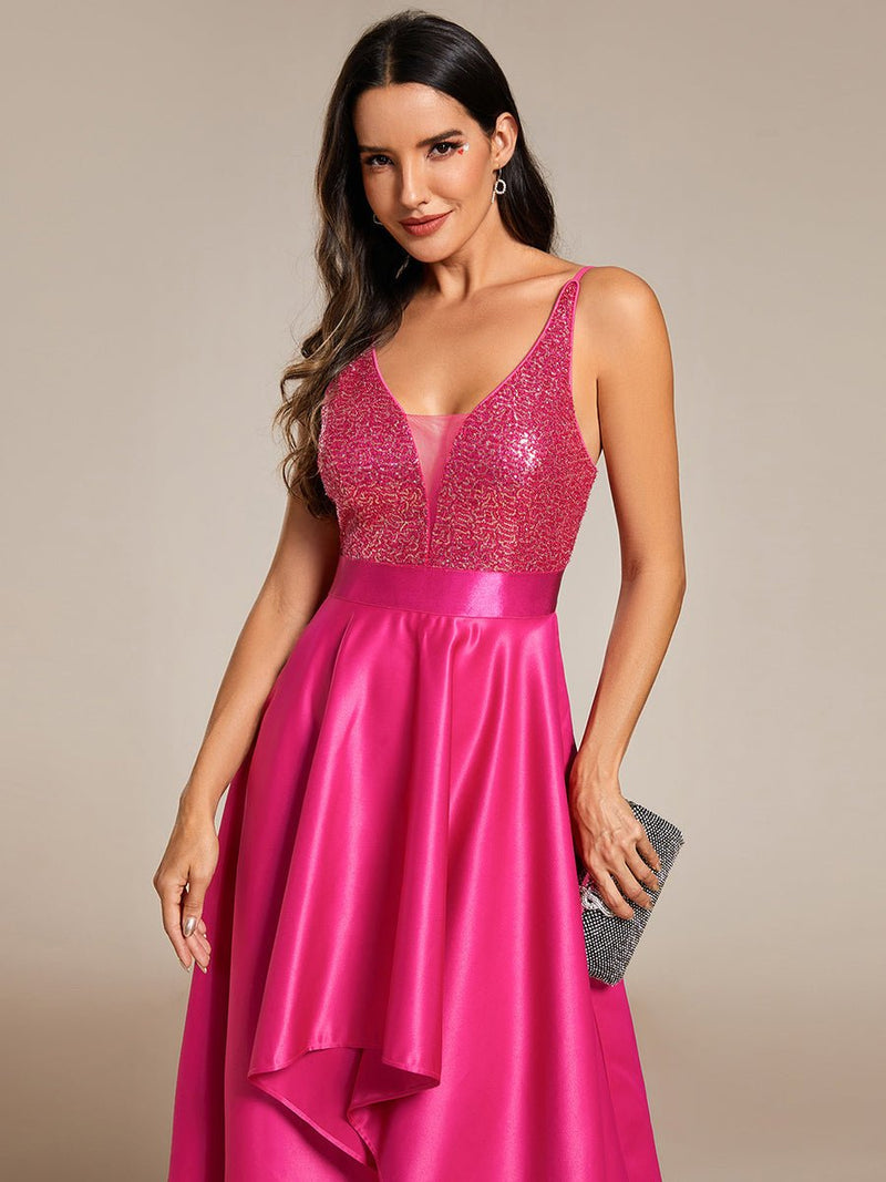 Jill decorated satin high low ball dress in hot pink s8 Express NZ wide - Bay Bridal and Ball Gowns