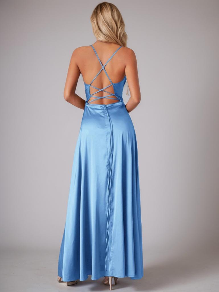 Jo ball gown with lace up back in light blue Express NZ wide - Bay Bridal and Ball Gowns