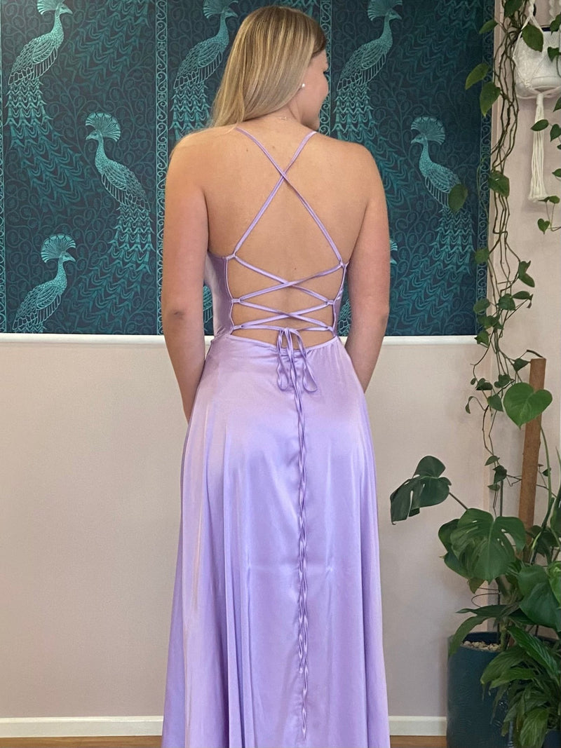 Jo ball gown with lace up back in lilac Express NZ wide - Bay Bridal and Ball Gowns