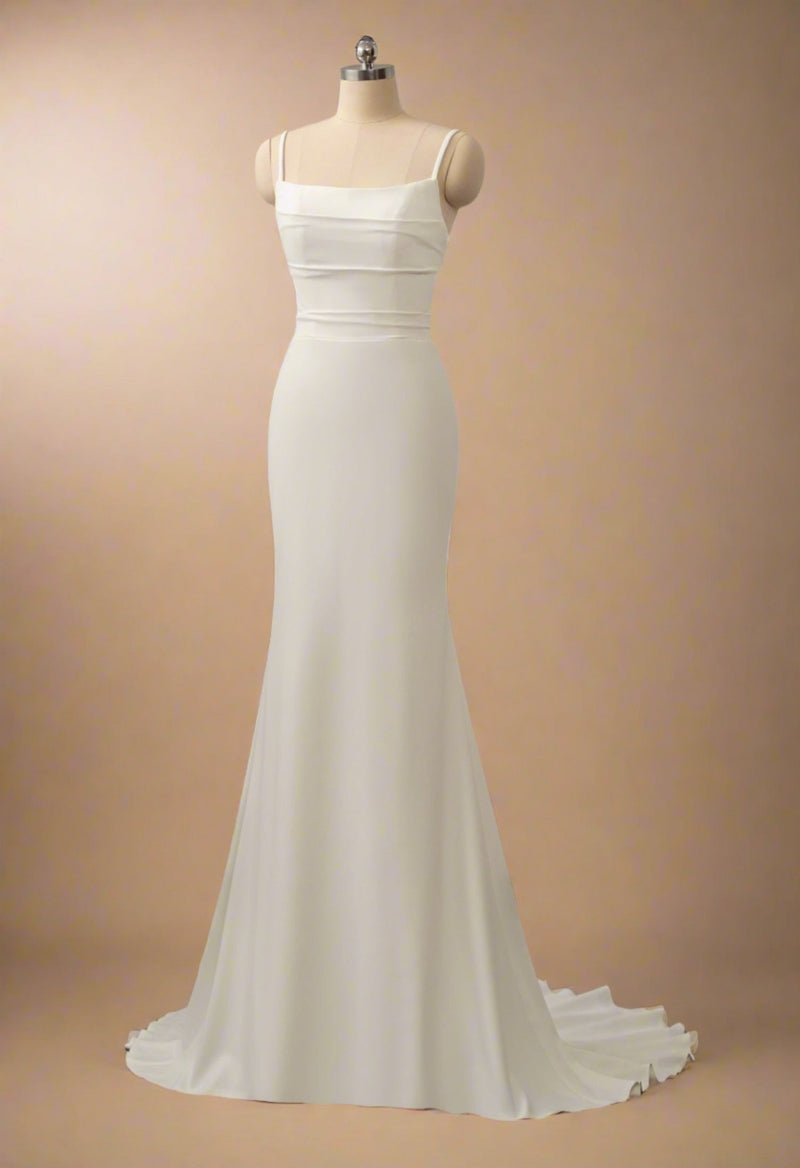 Johanna Ivory minimalist crepe wedding dress Express NZ wide - Bay Bridal and Ball Gowns