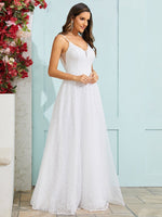 Jordie ivory sequin A - line dress with thin straps - Bay Bridal and Ball Gowns