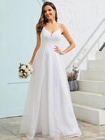 Jordie ivory sequin A - line dress with thin straps - Bay Bridal and Ball Gowns