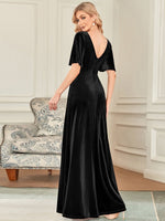 Jorrie full velvet short sleeved winter bridesmaid gown - Bay Bridal and Ball Gowns