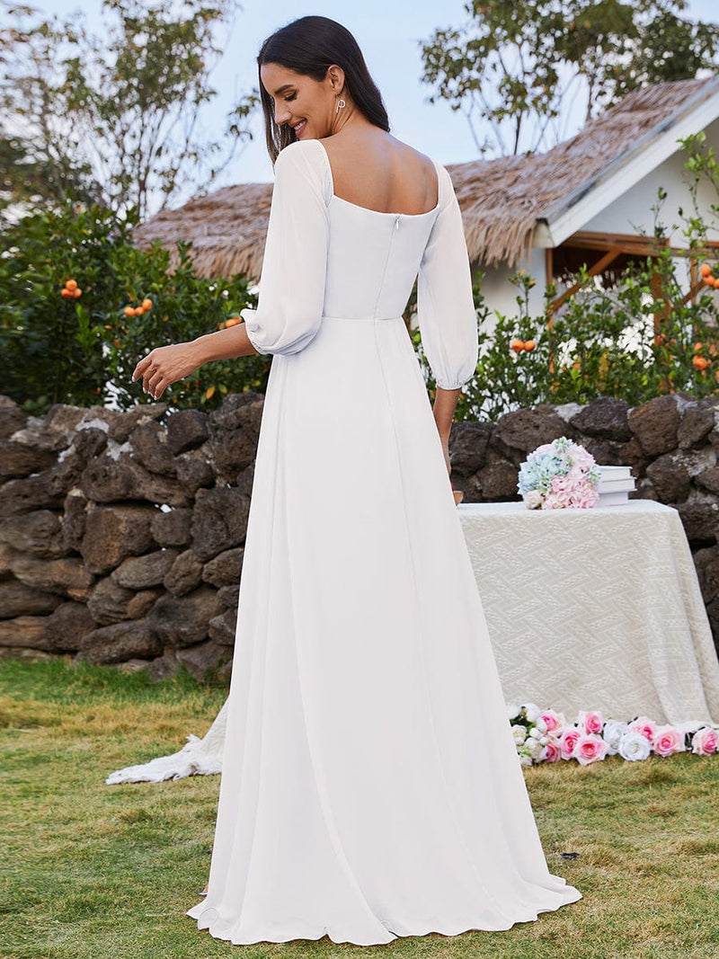 Julia off shoulder ivory chiffon wedding dress with split - Bay Bridal and Ball Gowns