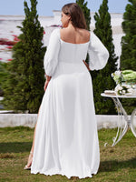 Julia off shoulder ivory chiffon wedding dress with split - Bay Bridal and Ball Gowns