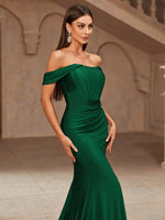 Justina emerald corset off shoulder gown with split Express NZ wide - Bay Bridal and Ball Gowns