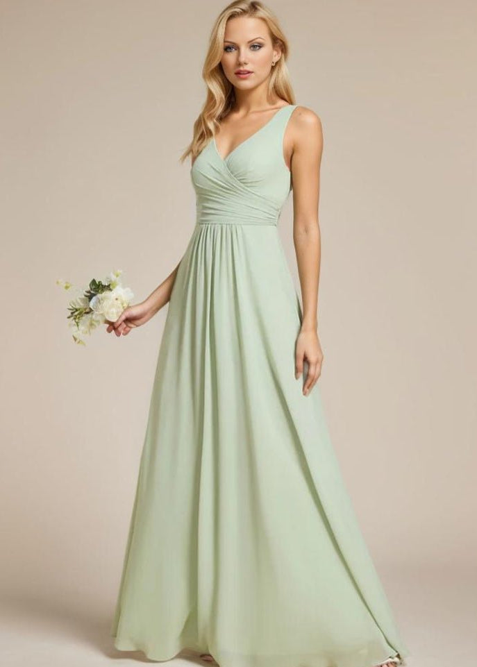 Justine light sage chiffon sleeveless bridesmaid dress Express NZ Wide - Bay Bridal and Ball Gowns