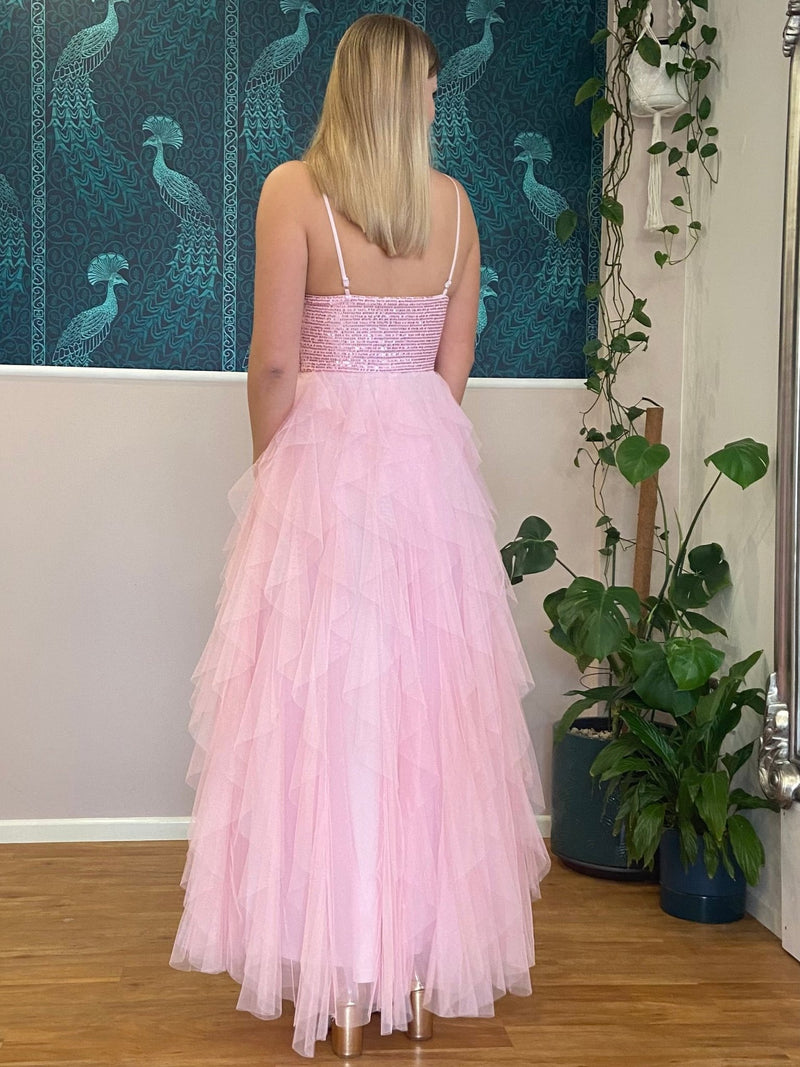 Karmil pink ruffled ball dress with sequins and tulle s8 - 10 Express NZ wide - Bay Bridal and Ball Gowns