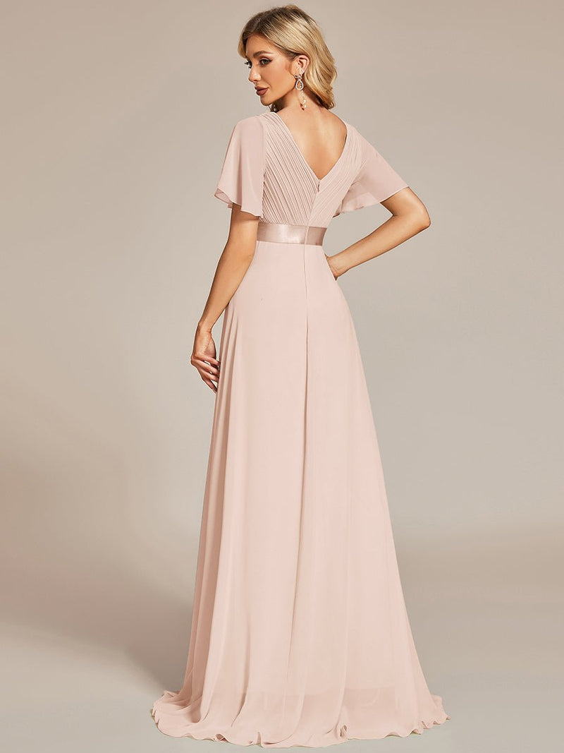 Kelsie v neck flutter sleeve chiffon wedding dress in blush - Bay Bridal and Ball Gowns