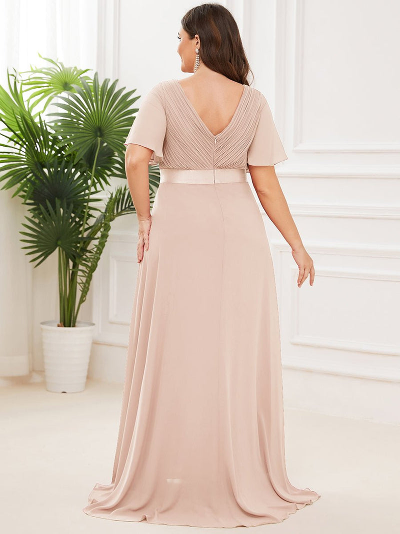 Kelsie v neck flutter sleeve chiffon wedding dress in blush - Bay Bridal and Ball Gowns