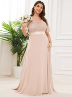 Kelsie v neck flutter sleeve chiffon wedding dress in blush - Bay Bridal and Ball Gowns