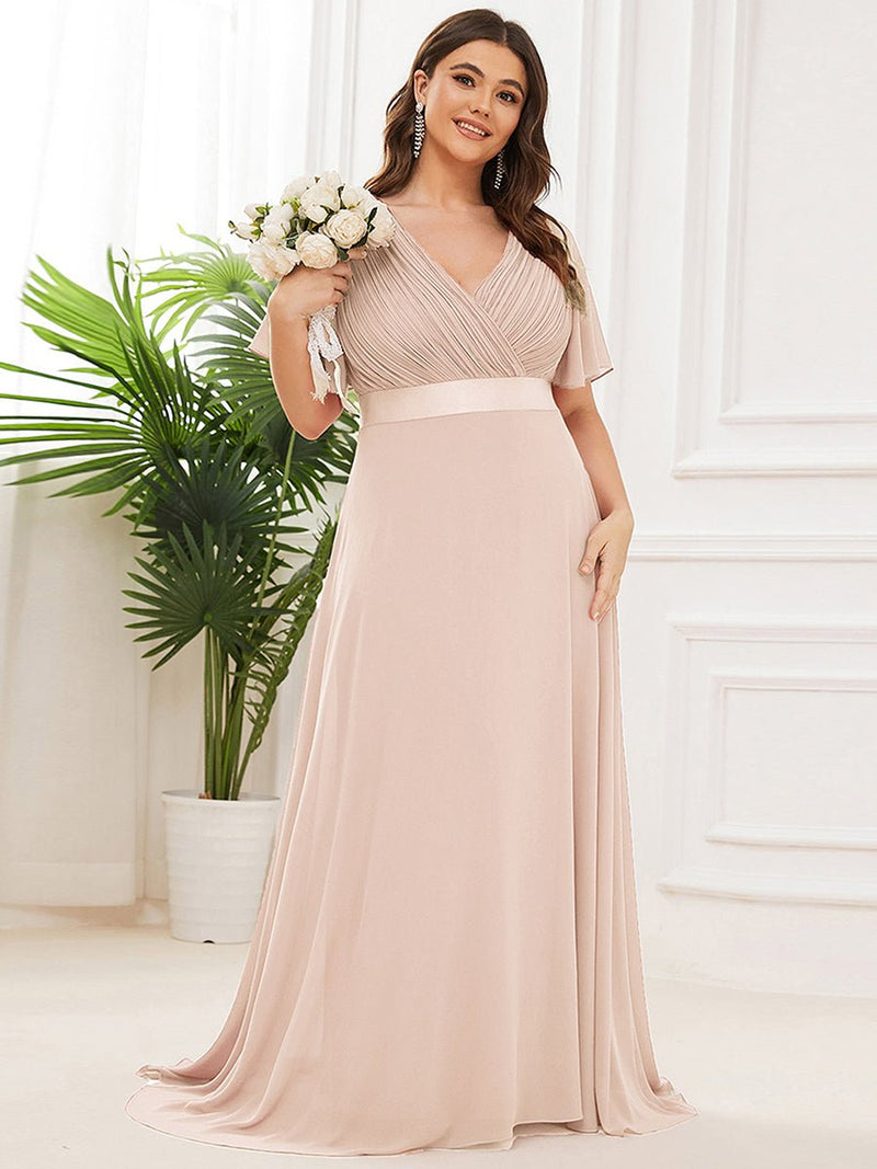 Kelsie v neck flutter sleeve chiffon wedding dress in blush - Bay Bridal and Ball Gowns