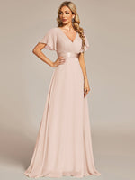 Kelsie v neck flutter sleeve chiffon wedding dress in blush - Bay Bridal and Ball Gowns