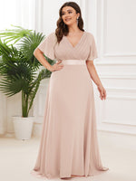 Kelsie v neck flutter sleeve chiffon wedding dress in blush - Bay Bridal and Ball Gowns