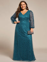 Kerrianna V - neck long lantern sleeve sequin A - Line dress - Bay Bridal and Ball Gowns