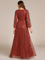 Kerrianna V - neck long lantern sleeve sequin A - Line dress - Bay Bridal and Ball Gowns