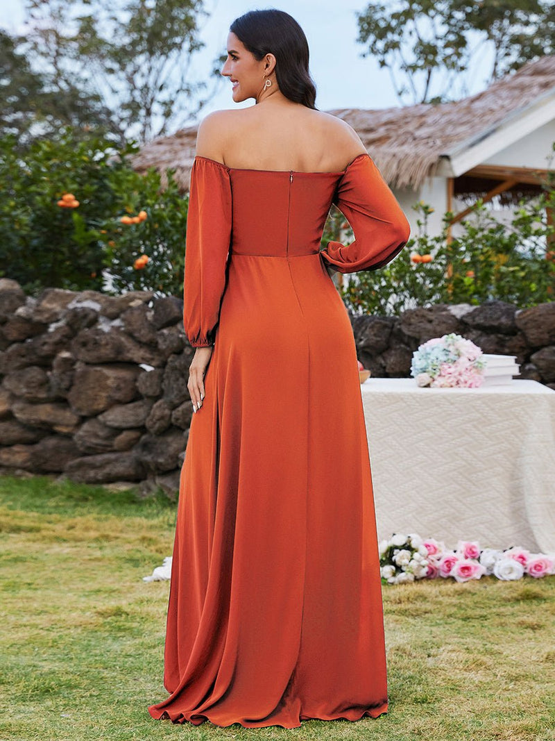 Kimmy off shoulder ball or bridesmaid dress with split - Bay Bridal and Ball Gowns